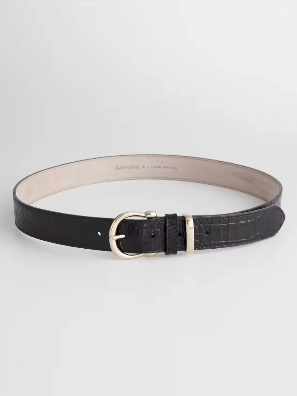 & Other Stories Black Croc-Embossed Leather Belt with Gold Buckle